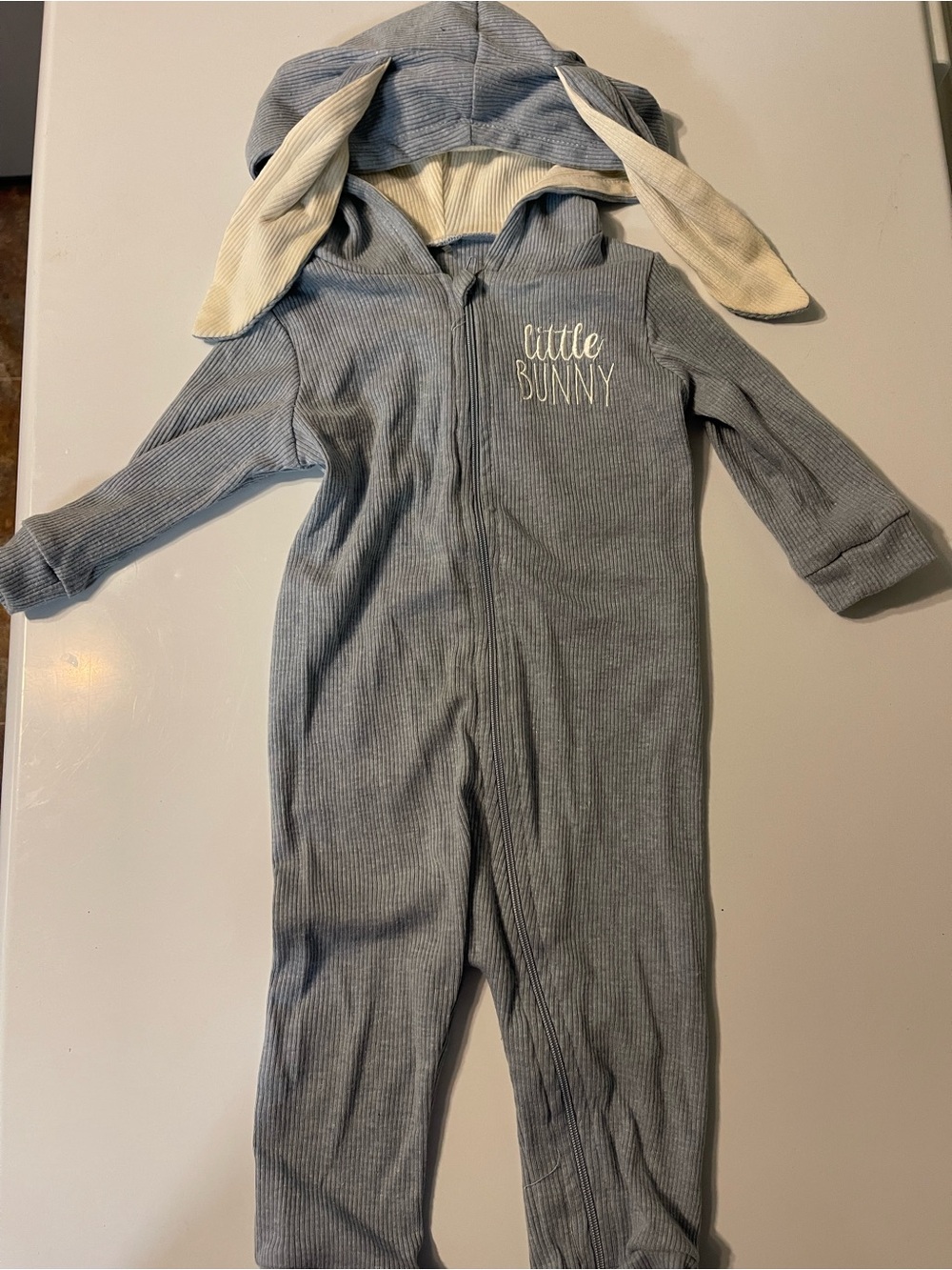 Little Bunny Hooded One-Piece Romper in Light Blue